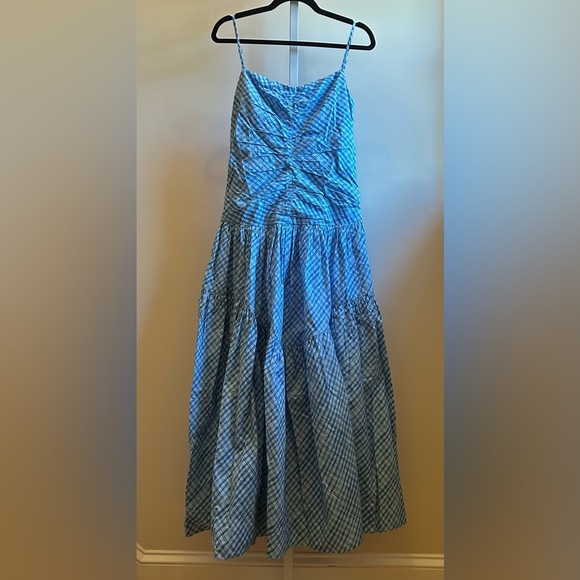 NEW Summer Away at Free People Roberta Dress Sz S Blue Ocean Checks Ruched - Picture 7 of 15